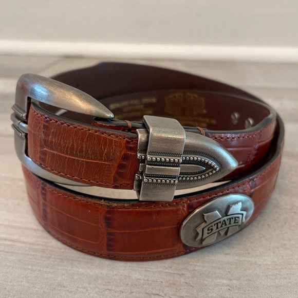ZEP-PRO Mens MSU Bulldogs Croc Leather Concho Belt Mississippi State Size 32 - Picture 1 of 7